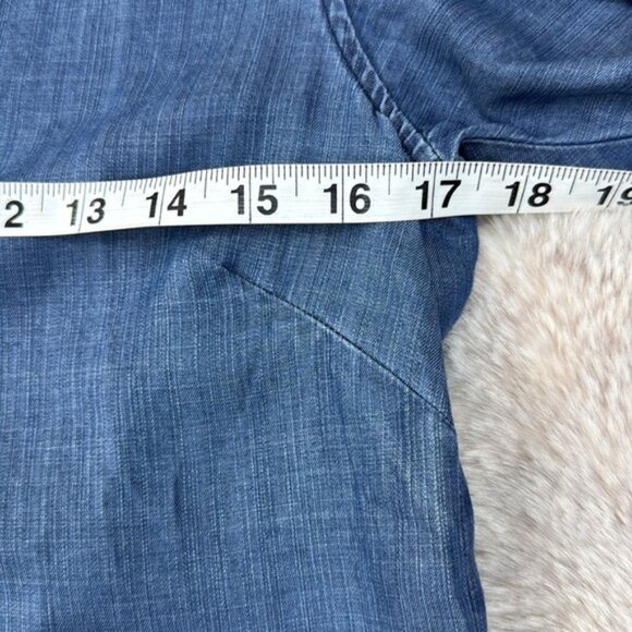 Bobeau Blue Denim Top with Frayed Sleeves - Picture 3 of 8